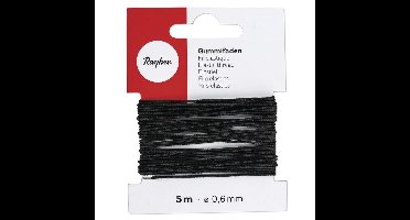 Rayher hobby band elastiek op rol - zwart - 5 meter - breedte 0,6 mm - kleding maken - knutselen
