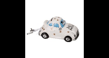 Spaarpot voor volwassenen - Just Married - keramiek - trouwauto - wit - 16 x 8 cm