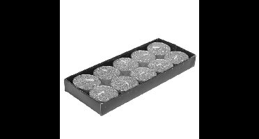 Theelichtjes/waxinelichtjes kaarsjes - 10x st - zilver glitters - 3,5 cm