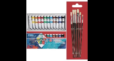 Toppoint set van 12 tubes acrylverf - voor kinderen - met 6 schilder penselen - Schilderen set compl