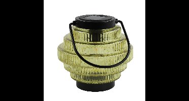 Tuin lantaarn Jardin - solar - geel/zwart - D16 x H16 cm - metaal/glas - buitenverlichting