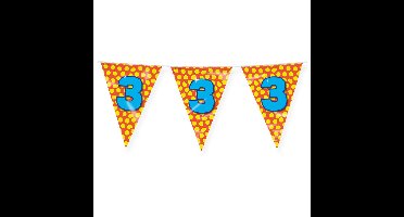 Verjaardag 3 jaar thema Vlaggetjes - Feestversiering - 10m - Folie - Dubbelzijdig