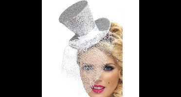 Verkleed mini hoedje - wit - op diadeem - glitter and glamour