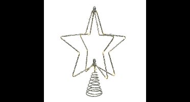 Verlichte kerst piek - ster - zilver - H25 cm - met 20 leds - kunststof - kerstboompiek