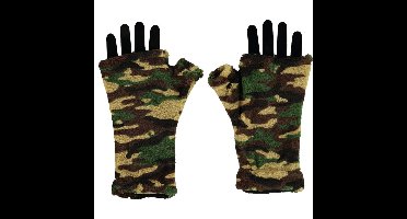 Vingerloze handschoenen - camouflage print - groen - volwassenen - fleece