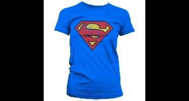 Vintage Superman logo t-shirt - blauw - dames - korte mouwen - verkleed shirt superhelden