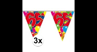Vlaggenlijn 65 jaar - 3x - 10 meter - plastic - Leeftijd versiering - 65e verjaardag/jubileum