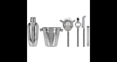 Zilveren RVS barset / cocktailset / giftset met cocktailshaker 6-delig
