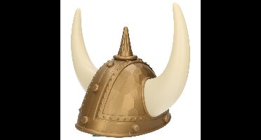 Atosa Carnaval verkleed Viking helm - brons/wit - met hoorns - plastic - heren