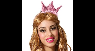 Atosa Verkleed diadeem kroon - roze - mini hoedje - meisjes/dames