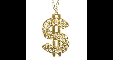 Boland Carnaval/verkleed accessoires Pooier/pimp sieraden - dollar ketting - goud - kunststof