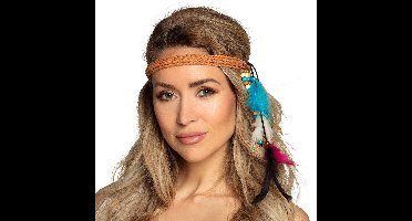 Boland Festival hippie flower power hoofdband - met gekleurde veren