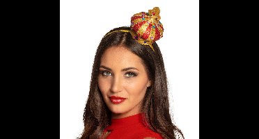 Boland Kroon op diadeem - haarband - goud/rood - met diamanten