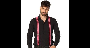 Boland party Carnaval verkleed bretels - neon roze/zwart gestreept - heren/dames - verkleedkleding