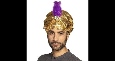 Boland Sultan hoed - goud - veer - 1001 nacht feest - midden oosten