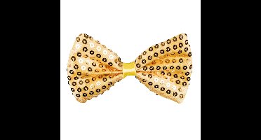 Boland Verkleed vlinderstrik pailletten - goud - 11 cm