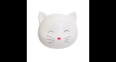 Dieren spaarpot katje/poes - Keramiek - wit - 13 x 11 cm