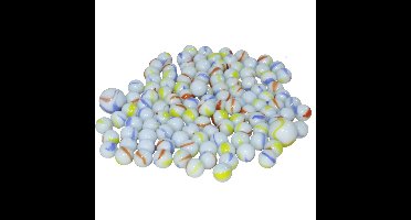 Gerimport Knikkers in netje - 120x - glas - wit - mult kleuren