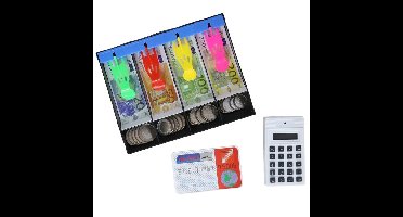 Gerimport Speelgeld Set - kassa lade met rekenmachine en bankpasje