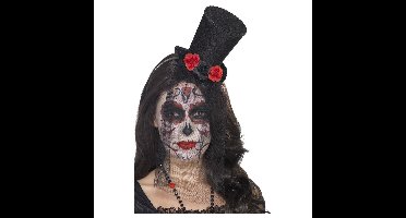 Horror haarband/diadeem day of the dead met mini hoge hoed