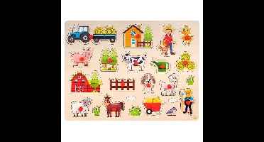 Houten knopjes/noppen puzzel - boerderij thema - 40 x 30 cm - puzzelen