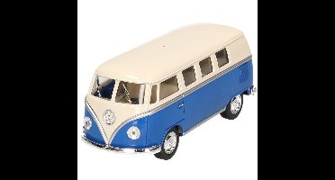 Modelauto Volkswagen T1 two-tone - blauw/wit - 13 cm - speelgoed auto