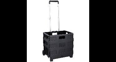Opvouwbare opbergkrat/boodschappentrolley - 36 x 24 x 30 cm - zwart