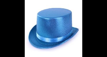 PartyXplosion Hoge verkleed hoed - metallic blauw - volwassenen