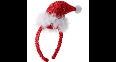 Smiffys Kerst diadeem - mini kerstmuts - rood - polyester - haarband