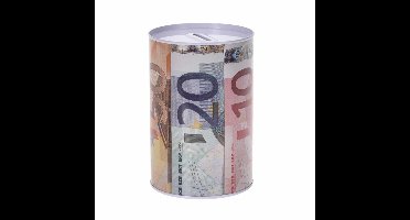 Spaarpot euro biljetten en - 10 x 15 cm - metaal/blik