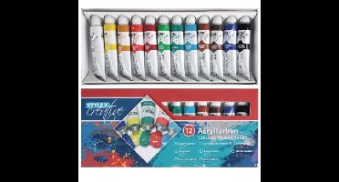 Toppoint acrylverf voor kinderen - 12x kleuren - 12 ml tubes - schilderen