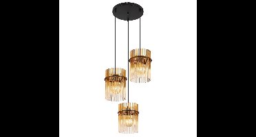 Globo Zwarte hanglampGorley met amberglas rond Ø 47cm - 15698-3HRA