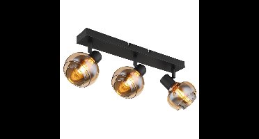 Globo Zwarte plafondlampTokki 3-lichts amber smoke glas - 54309-3B