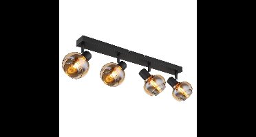 Globo Zwarte plafondlampTokki 4-lichts amber smoke glas - 54309-4B