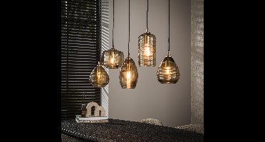Lyora Eetkamer hanglampStripe 5-lichts - geribbeld glas - 7063/91