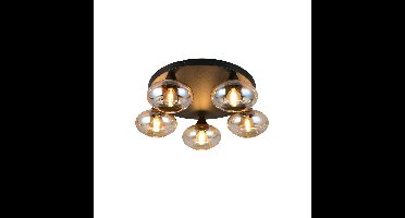 Trio PlafondlampDivina 5-lichts zwart met amber glas - R66645013