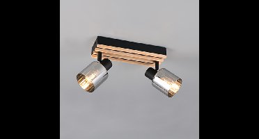 Trio Plafondlamp 2-lichtsTravia zwart met hout - R86532032