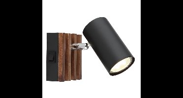 Globo PlafondlampKayden enkel zwart met hout - 57909-1
