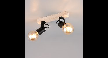 Trio Plafondlamp dubbelLynar zwart met hout - R86662032
