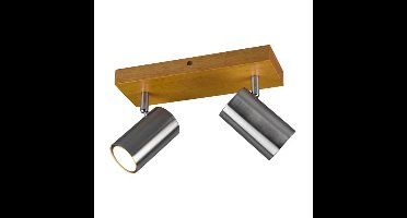 Trio 2-lichts opbouwspotMarley rvs op hout - 812400207