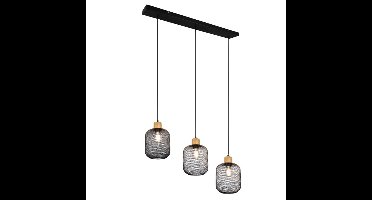 Trio Landelijke hanglampCalimero 3-lichts zwart met hout - R30563032