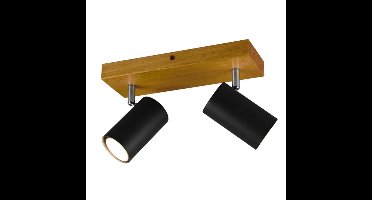 Trio 2-lichts opbouwspotMarley zwart op hout - 812400232