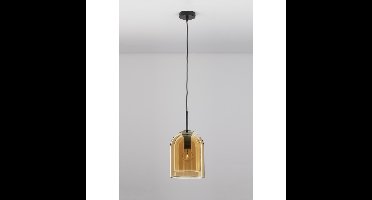 Lyora HanglampVelor enkel zwart met amber glas - 9236730