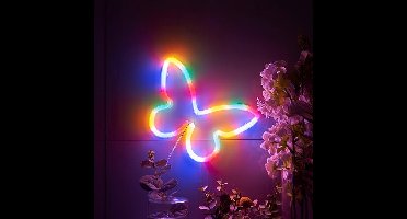 LED Neon Wandlamp "Vlinder", Op Batterijen en USB, 23x23x2cm, Multicolor