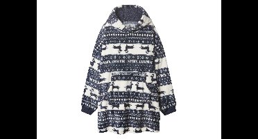 Pluche kersthoodie (Donkerblauw/wit, S/M)