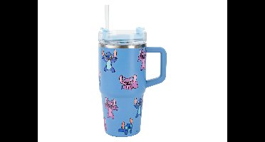 RVS drinkbeker met rietje en handvat - 590 ml (Stitch)