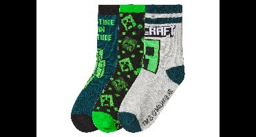 3 Paar kinder sokken Minecraft (Petrol/zwart/grijs, 31-34)