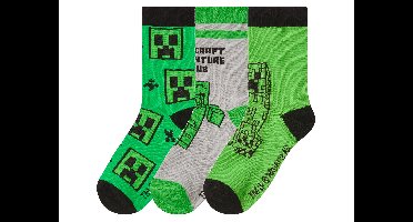 3 Paar kinder sokken Minecraft (groen/grijs, 23-26)