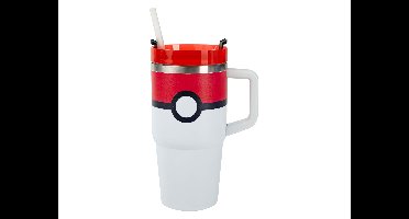 RVS drinkbeker met rietje en handvat - 590 ml (Pokémon)