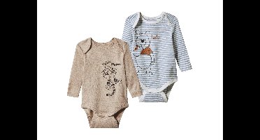 Set van 2 baby rompers (Grijs/beige/gestreept, 74/80)